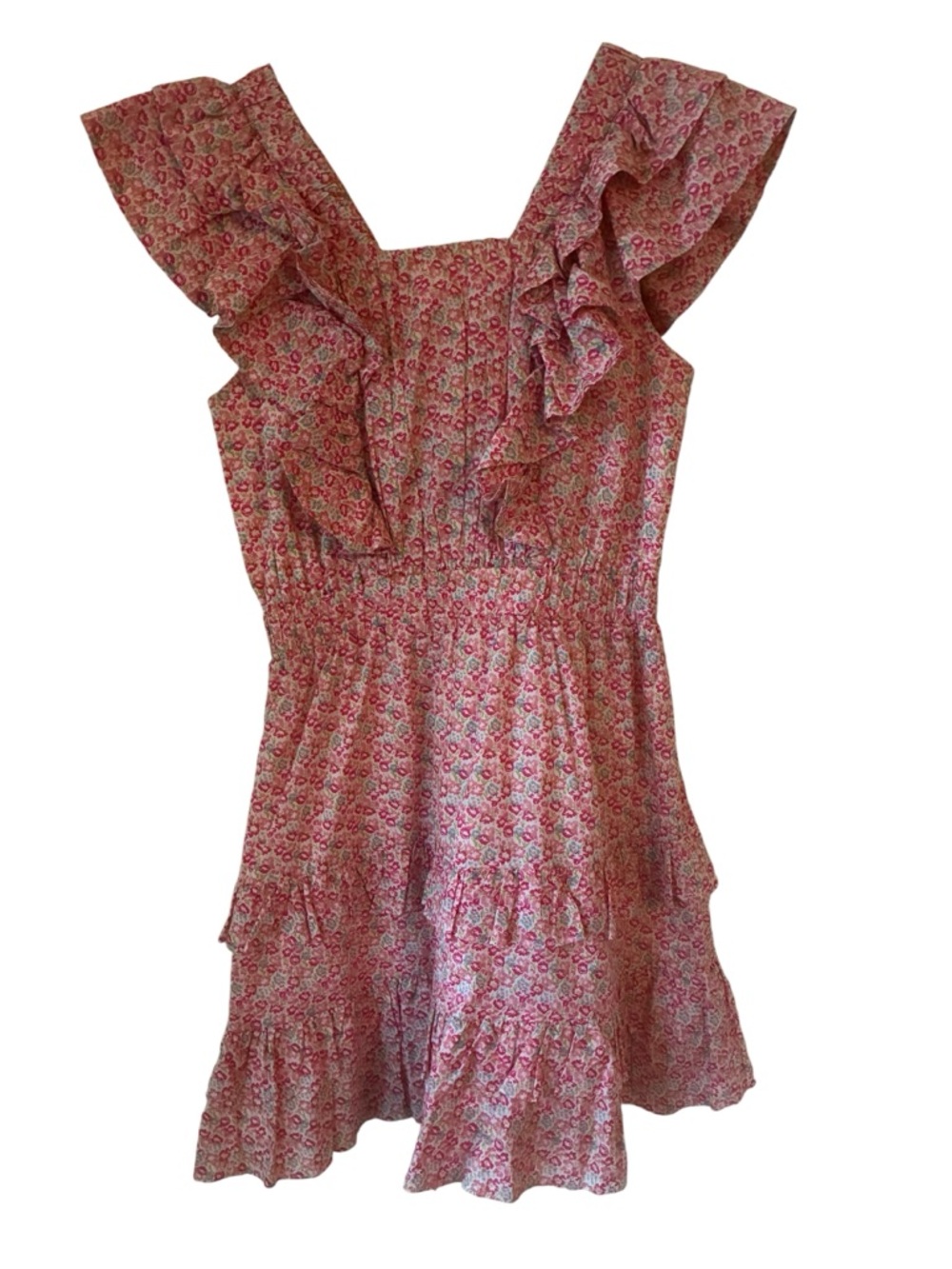 Hyacinth House April Mini Dress Pink Floral Ruffle Smocked Waist XS EUC - Picture 3 of 6